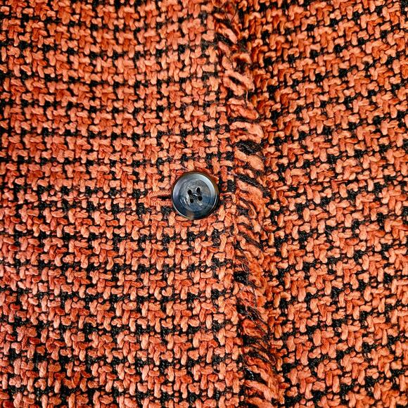 🦃 Kasper Petite Single Button Blazer Orange Black Tweed Woven Fringe Edge 12 P - Picture 9 of 11